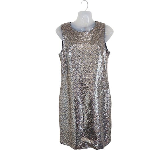 Banana Republic Sequined Sleeveless Sheath Evening Dress Silver Blue Size 6 - Picture 1 of 7